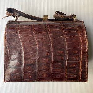 Vintage Ideal Croc Embossed Leather Bag